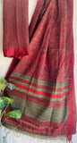 Hand Block Printed Cotton Silk Saree with Temple Border (Ajrakh & Dabu)