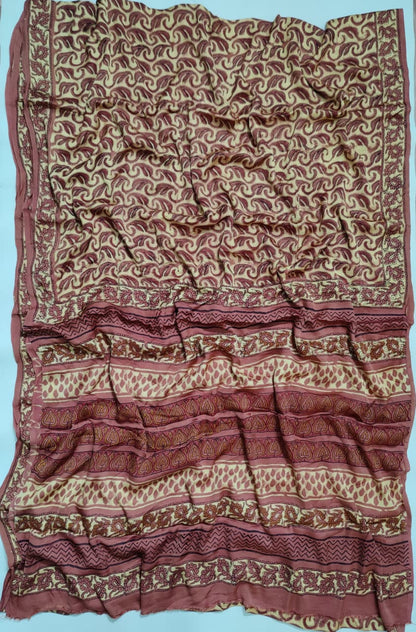 Premium Natural Ajrakh Hand Block Printed Modal Silk Saree