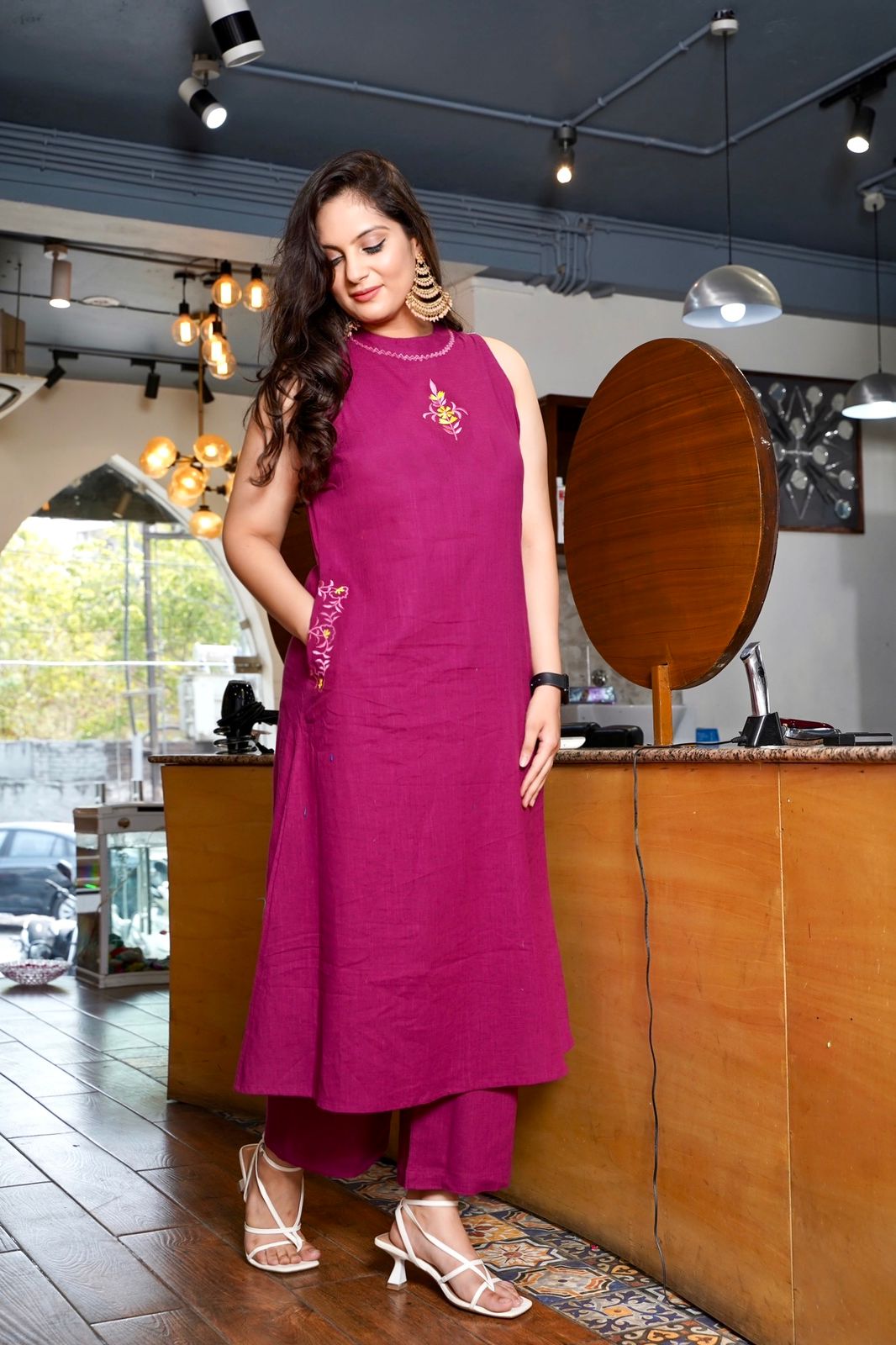 Beautiful Aline Cotton Kurta Set | Cotton Palazzo & Mega Sleeves