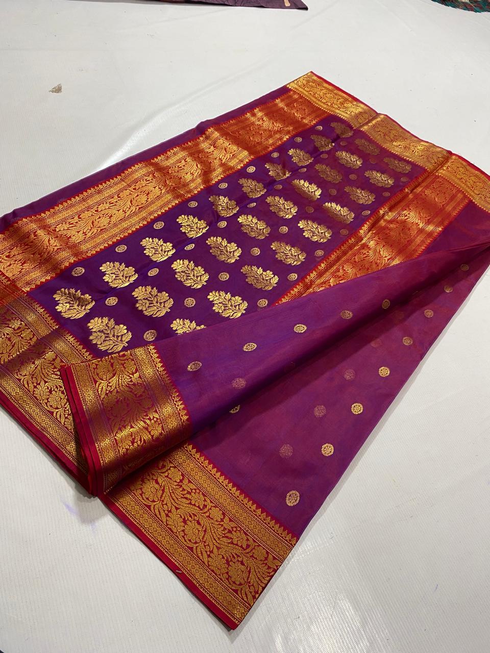 Royal Rajwadi Minakari Buti Katan Silk Chanderi Saree