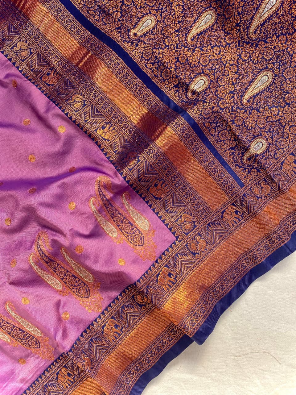 Paithani Silk Saree with Rich Contrast Weaving Pallu & Border