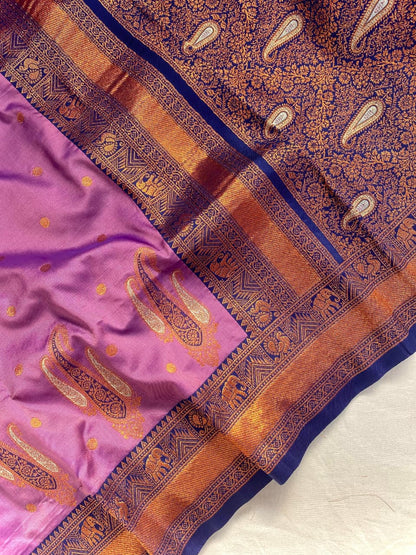 Paithani Silk Saree with Rich Contrast Weaving Pallu & Border