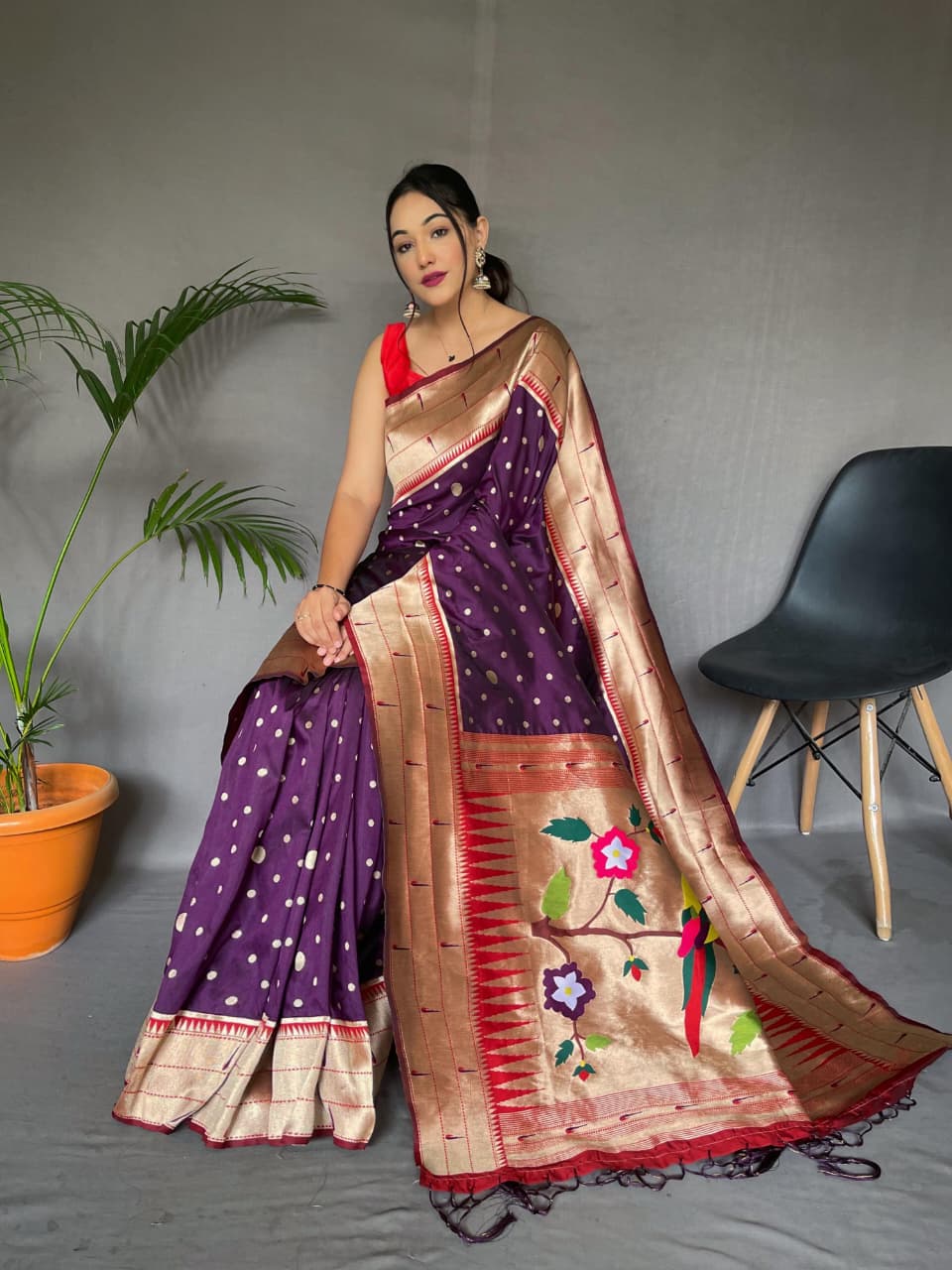 Pure Paithani Soft Silk Saree with Rich Woven Pallu & Tassels
