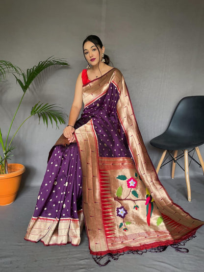 Pure Paithani Soft Silk Saree with Rich Woven Pallu & Tassels