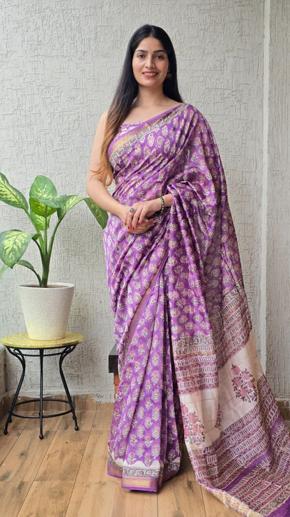 Exclusive Maheshwari Silk Saree | Hand Block & Traditional Bagru Prints