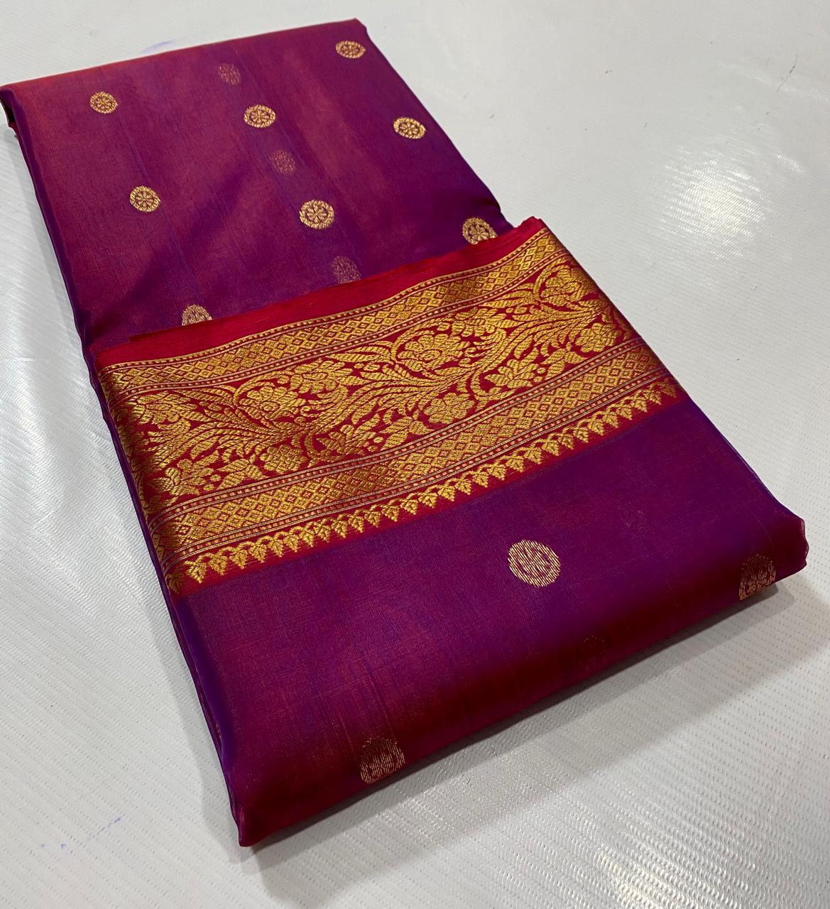 Royal Rajwadi Minakari Buti Katan Silk Chanderi Saree