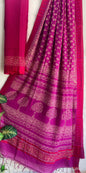 Hand Block Printed Cotton Silk Saree with Temple Border (Ajrakh & Dabu)