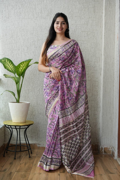 Exclusive Maheshwari Silk Saree | Hand Block & Traditional Bagru Prints