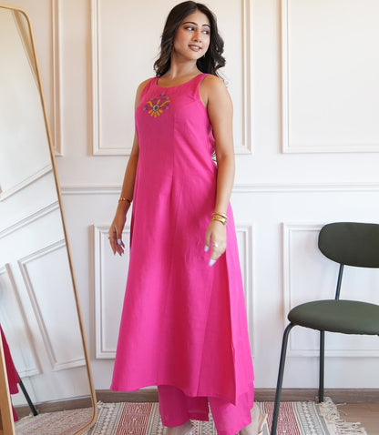 Beautiful Aline Cotton Kurta Set | Cotton Palazzo & Mega Sleeves