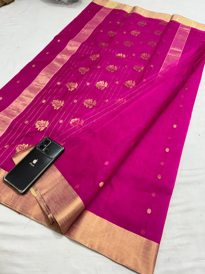 Chanderi Jhad Palla Katan Silk Saree with Ghana Golden Zari Buti