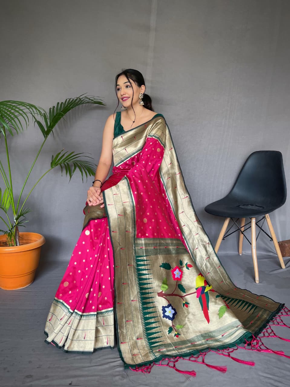 Pure Paithani Soft Silk Saree with Rich Woven Pallu & Tassels