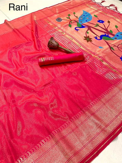 Pure Soft Zari Kanchivaram Tissue Paithani Silk Saree