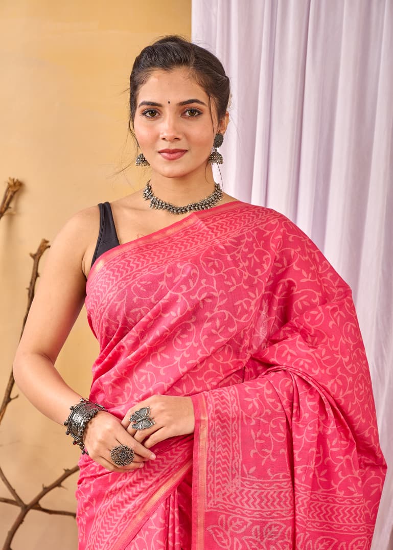 Chanderi Cotton Silk Saree | Hand Block, Dabu & Bagru Prints