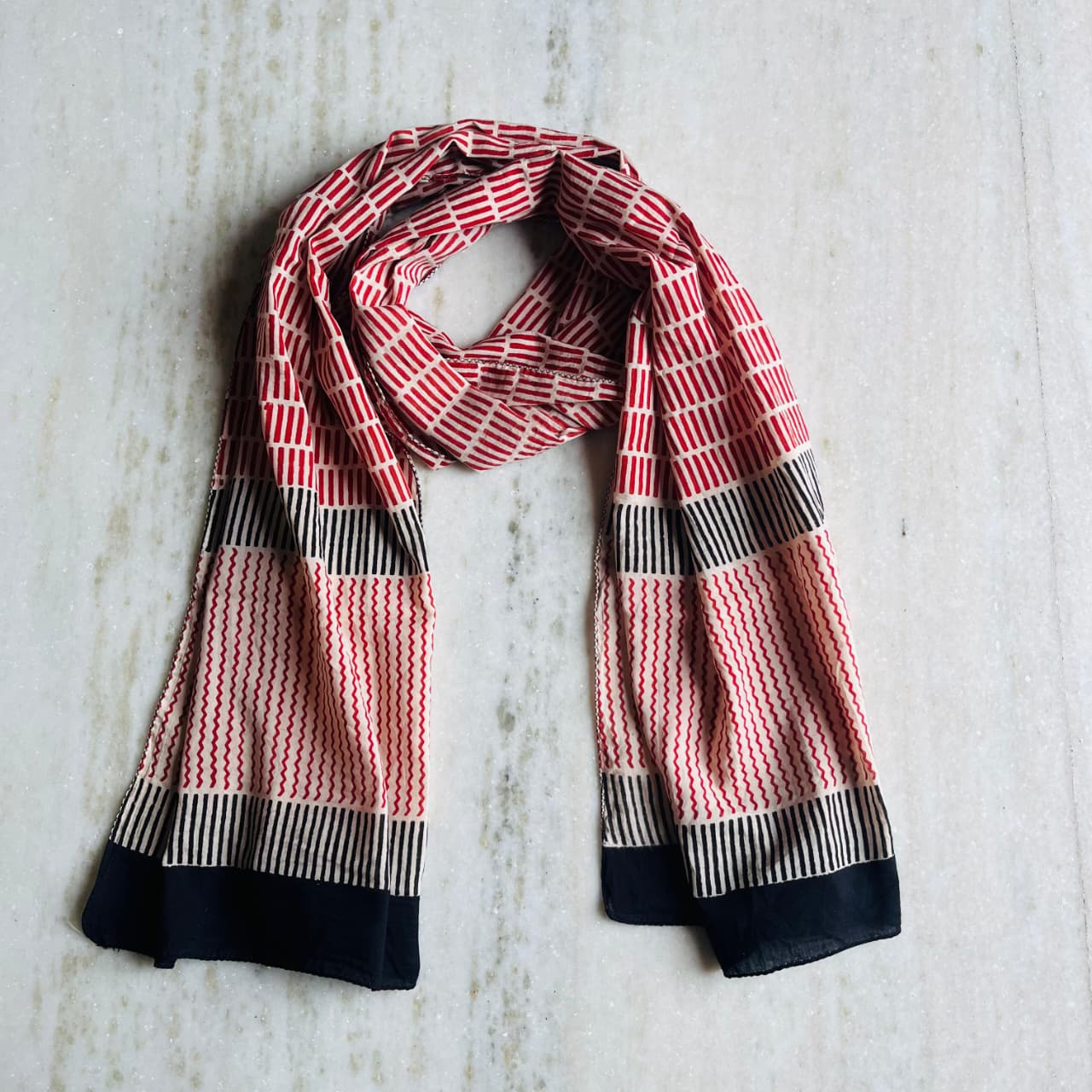 Pure Hand Block Printed Cotton Stole (2 m × 22 in)