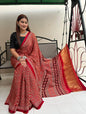 Pure Modal Silk Ajrakh Saree with Lagadi Patta (Hand Print)