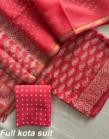 Premium Pure Full Kota Doria Suit | Hand Block Printed Silk Cotton Set