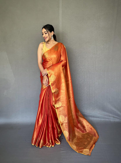 Tissue Silk Jacquard Zari Weaving Saree with Rich Pallu