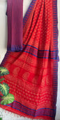 Hand Block Printed Cotton Silk Saree with Temple Border (Ajrakh & Dabu)