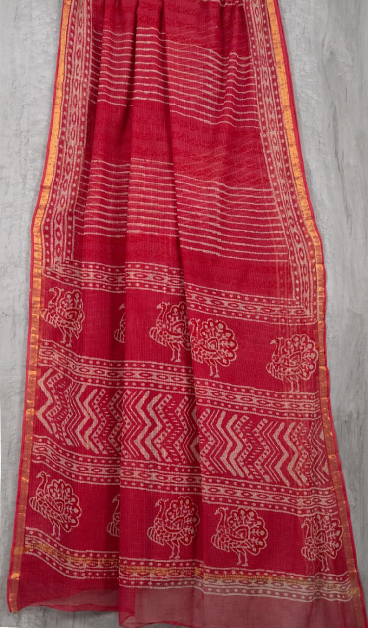 Kota Doriya Hand Block Printed Saree with Blouse (Natural Dye)