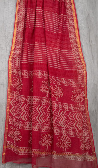 Kota Doriya Hand Block Printed Saree with Blouse (Natural Dye)