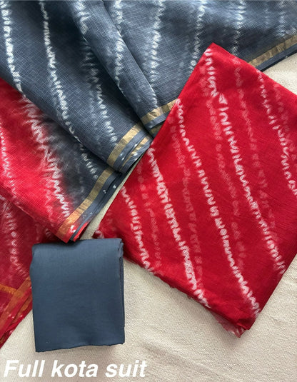 Premium Pure Full Kota Doria Suit | Hand Block Printed Silk Cotton Set