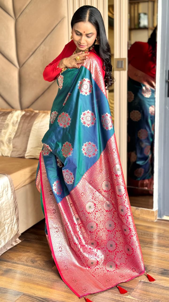 Soft & Elegant Banarasi Silk Saree with Rich Pallu & Contrast Border