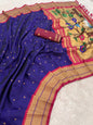 Paithani Silk Saree with Gold Zari Motifs & Swan Meenakari Pallu