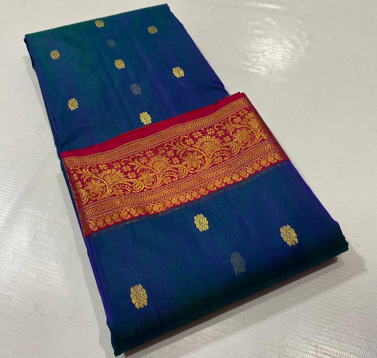 Royal Rajwadi Minakari Buti Katan Silk Chanderi Saree