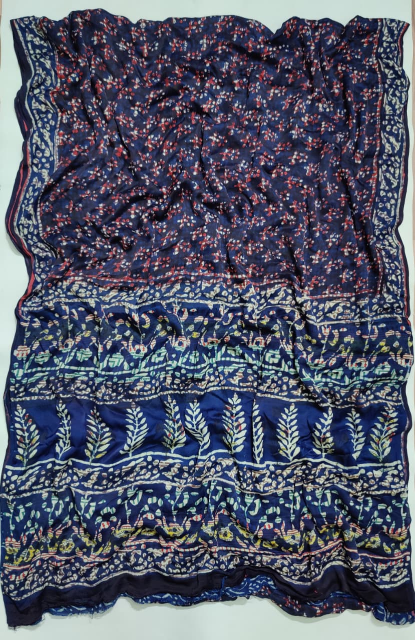 Premium Natural Ajrakh Hand Block Printed Modal Silk Saree