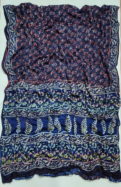 Premium Natural Ajrakh Hand Block Printed Modal Silk Saree