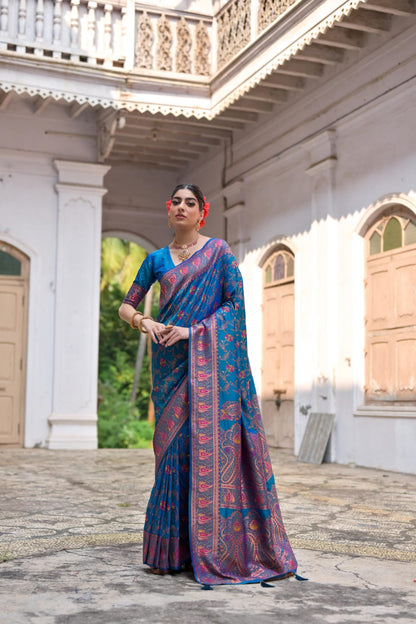 Extra Soft Pashmina Silk Saree with Kashmiri Jal Weaving & Zari Pallu