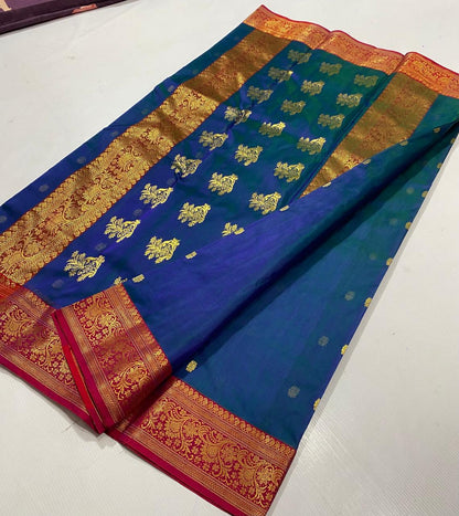 Royal Rajwadi Minakari Buti Katan Silk Chanderi Saree