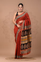 Hand Block Printed Bagru Pure Chanderi Saree with Blouse Piece