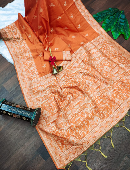 Banglori Handloom Raw Silk Saree with Weaving Pallu & Border | Blouse Included