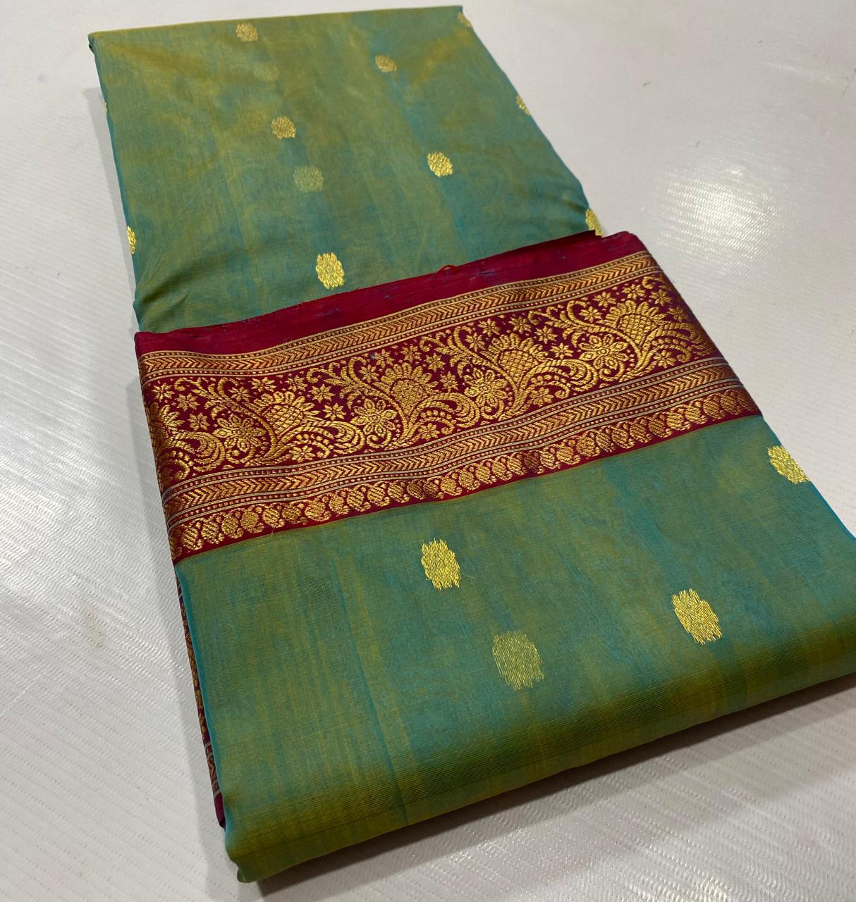 Royal Rajwadi Minakari Buti Katan Silk Chanderi Saree