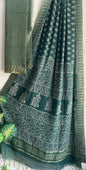Hand Block Printed Cotton Silk Saree with Temple Border (Ajrakh & Dabu)