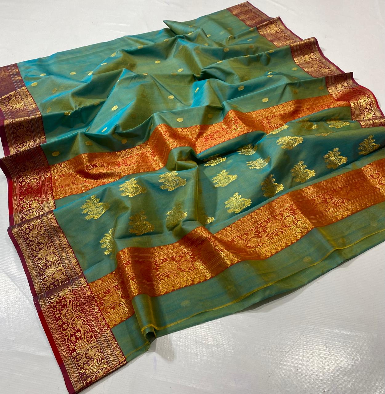Royal Rajwadi Minakari Buti Katan Silk Chanderi Saree