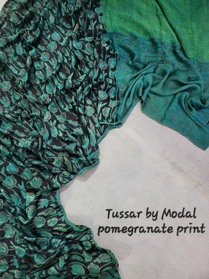 Premium Tussar by Modal Silk Saree with Vanaspati Pomegranate Print