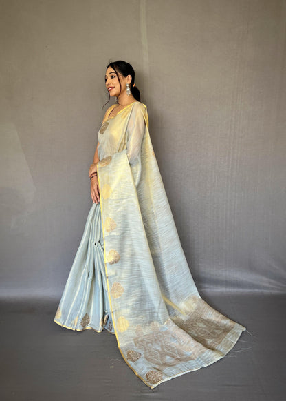 Tissue Silk Jacquard Zari Weaving Saree with Rich Pallu