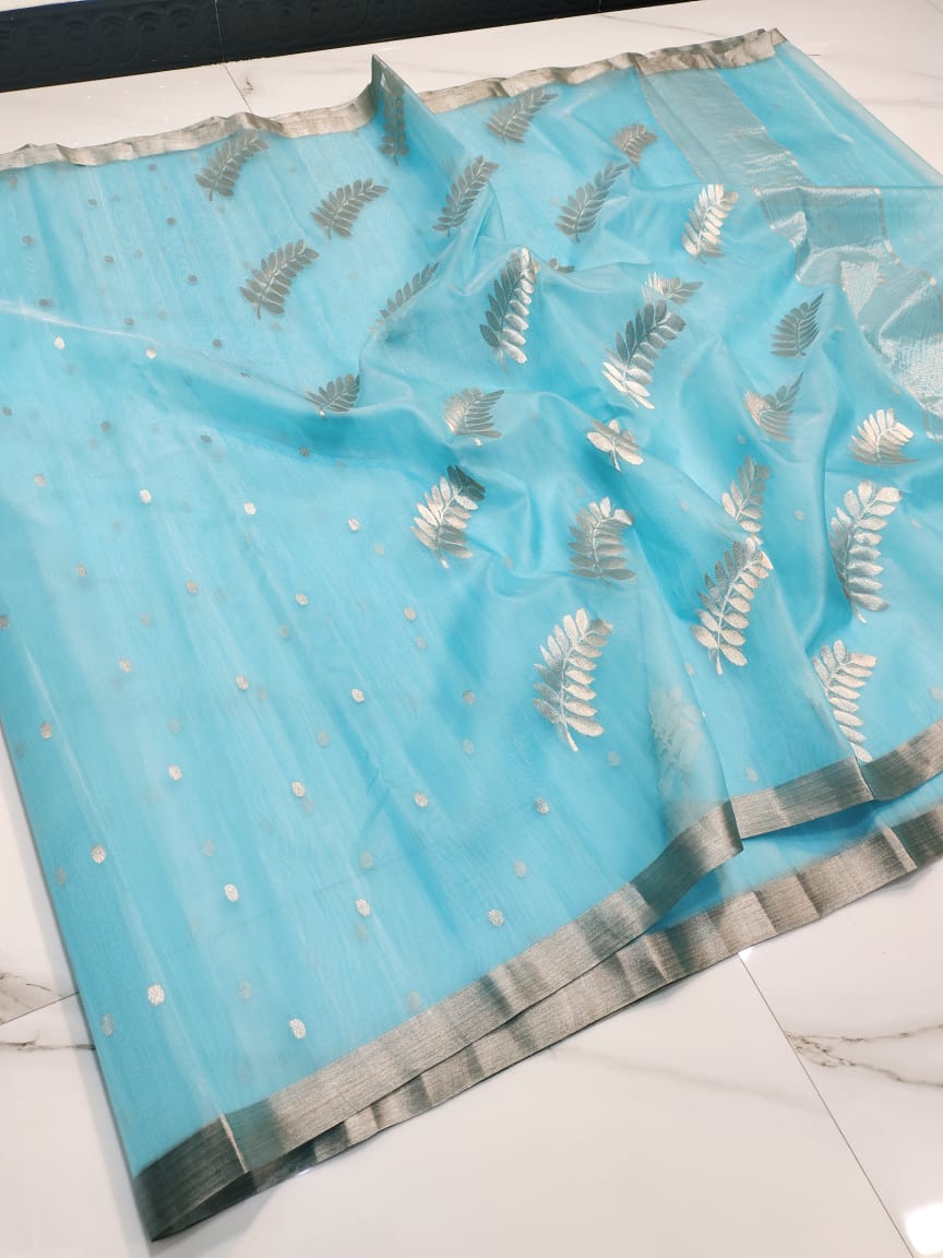 Piping Border Katan Organza Silk Saree