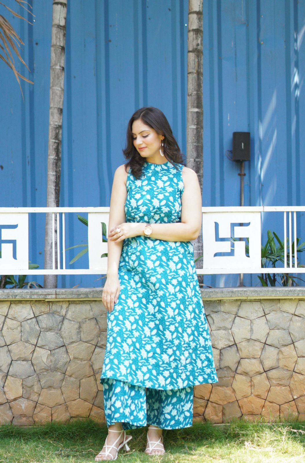 Beautiful Aline Cotton Kurta Set | Cotton Palazzo & Mega Sleeves