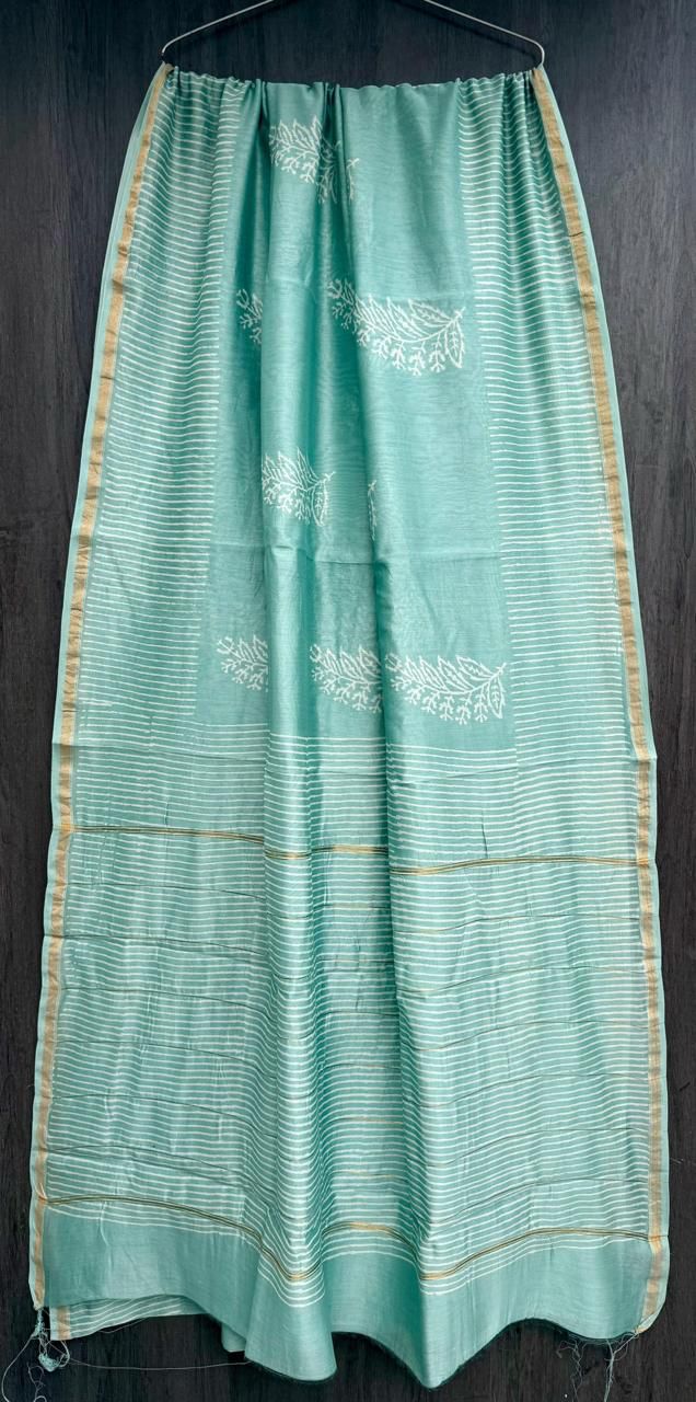 Hand Block Printed Bagru Pure Chanderi Saree with Blouse Piece