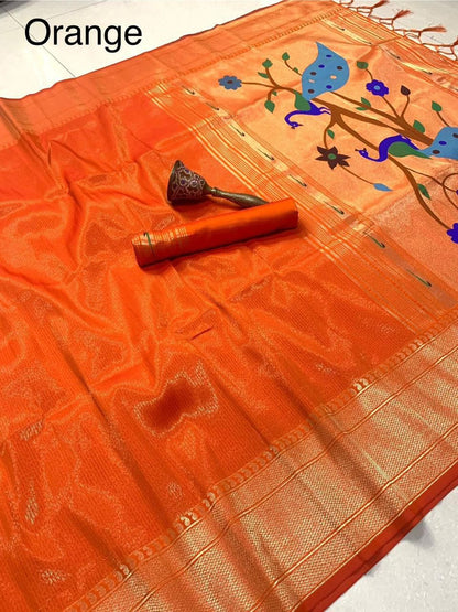 Pure Soft Zari Kanchivaram Tissue Paithani Silk Saree