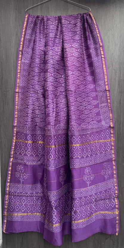 Hand Block Printed Bagru Pure Chanderi Saree with Blouse Piece