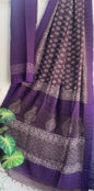 Hand Block Printed Cotton Silk Saree with Temple Border (Ajrakh & Dabu)
