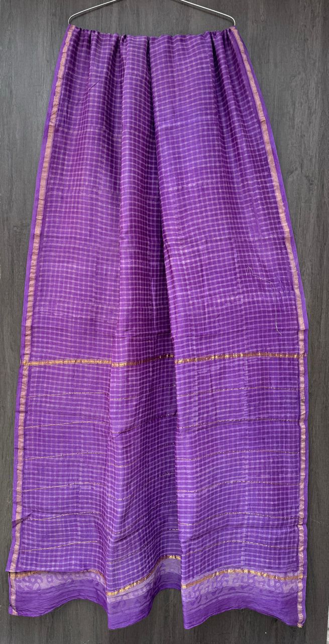 Hand Block Printed Bagru Pure Chanderi Saree with Blouse Piece
