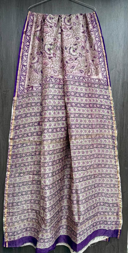 Hand Block Printed Bagru Pure Chanderi Saree with Blouse Piece