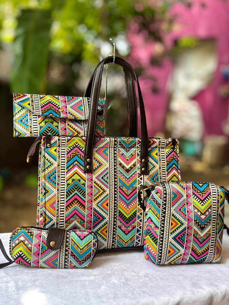 4-in-1 Combo Tote Bag Set with Hand Block Print