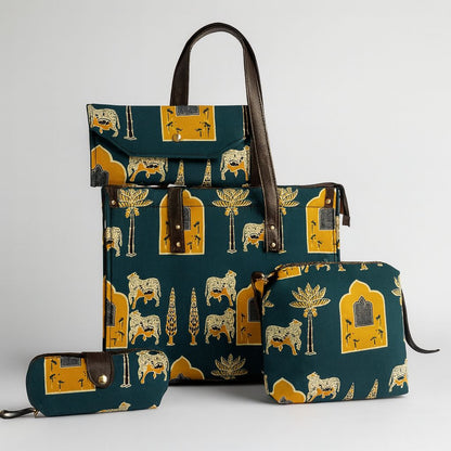 4-in-1 Combo Tote Bag Set with Hand Block Print