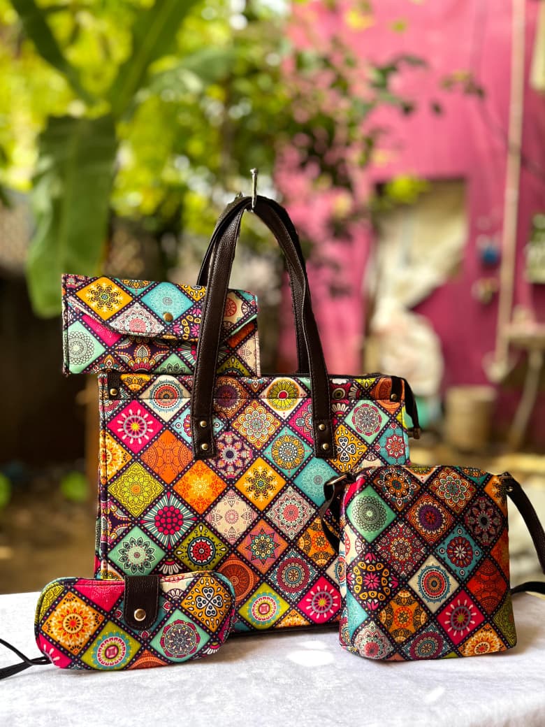 4-in-1 Combo Tote Bag Set with Hand Block Print